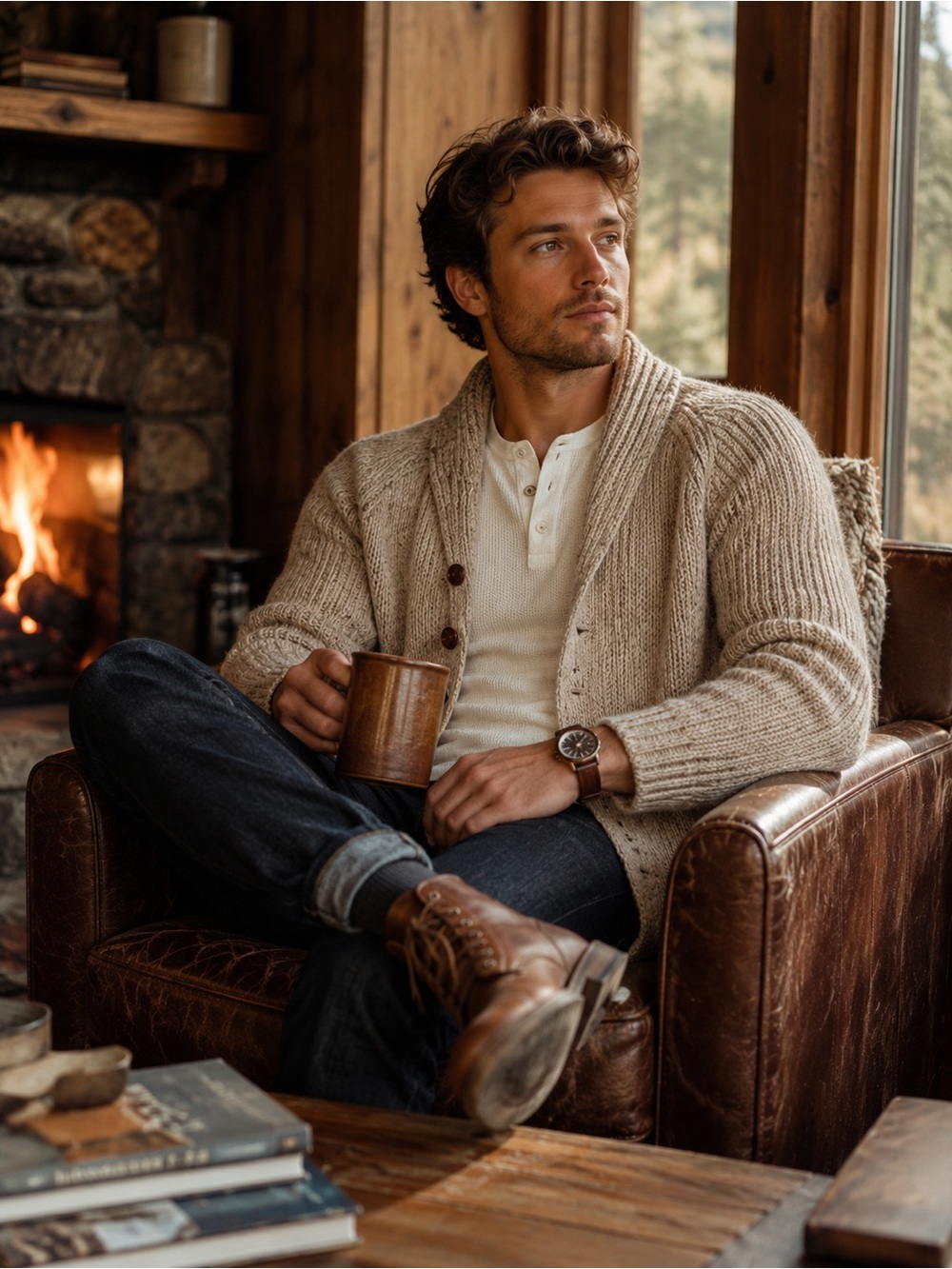 J Crew Wool Blend Knit Shawl Collar Fisherman Cardigan Sweater - Picture 2 of 11
